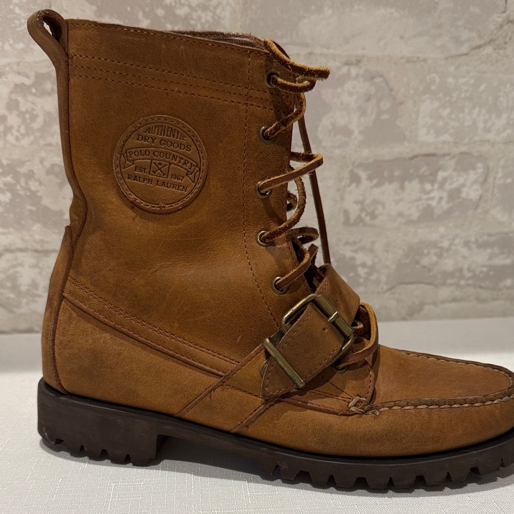 Ralph Lauren Women’s Tan Leather Lace-Up Boots